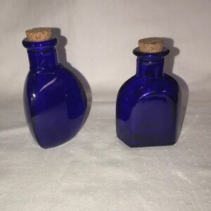 2 Unique Cobalt Blue Small Bottles Apothecary